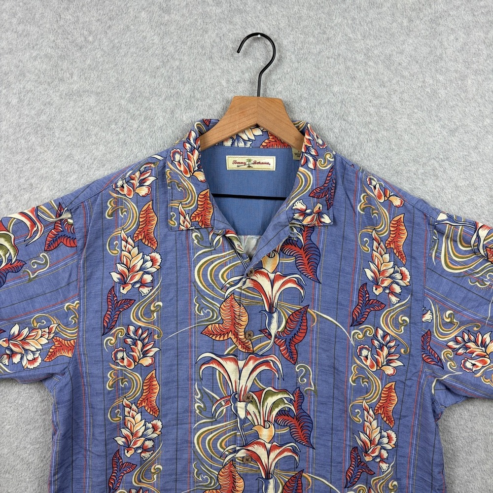 Tommy Bahama Shirt Mens Large Floral Silk Aloha Hawaiian Camp Loop Collar Resort - Picture 2 of 10